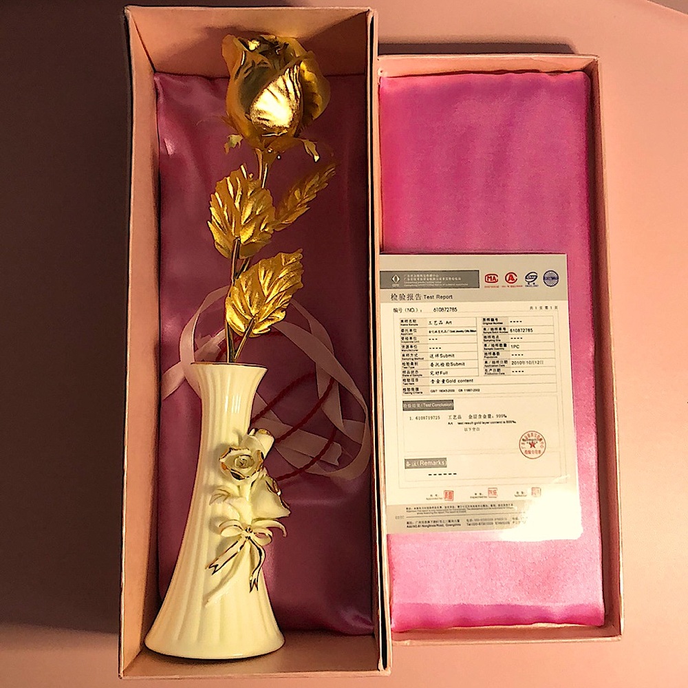 Certified 24k Gold Rose with Vase